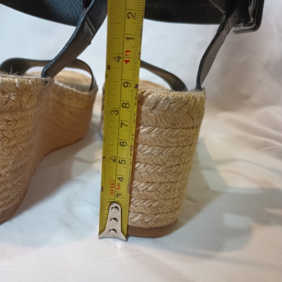 Vince Black Leather Ankle Strap Platform Womens Espadrilles. Size 7M